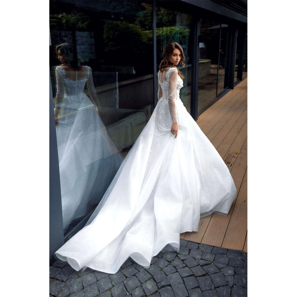 Wedding Dresses A-E O-Neck Appliques Lace Sleeve Or-Length Long Bridal Gown Vestido De Novia Custom Made 0228Lz