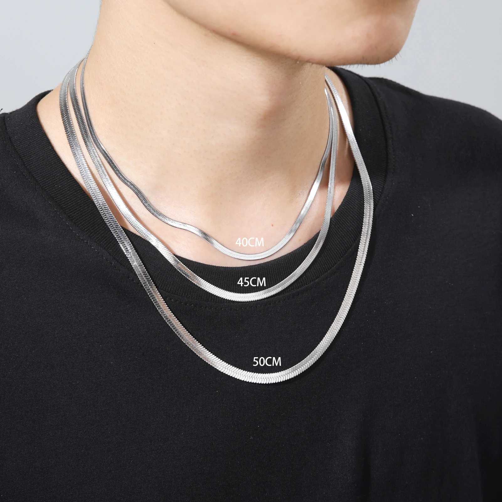 Skyrim Snake Chain Necklace Men Women Stainless Steel 2/3/4/5mm Wide Flat Herringbone Neck Chains Trend Hip Hop Jewelry Gift HotX240919