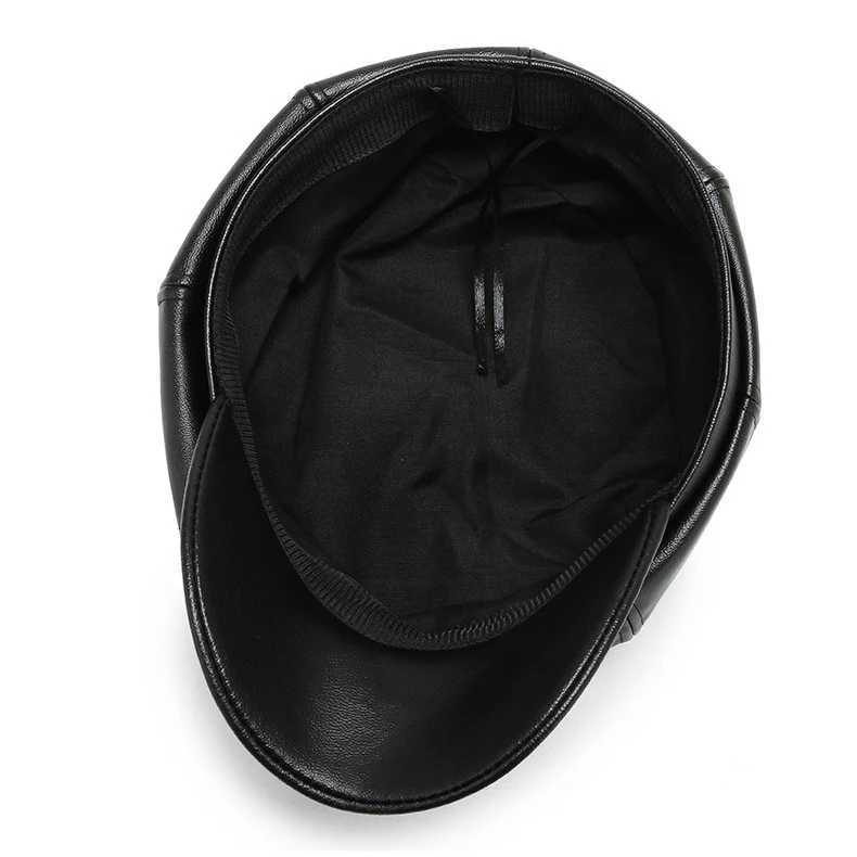 Men PU Leather Berets Hat Retro British Solid Beret Women Baseball Cap Outdoor Sun Hat Winter Warm Octagonal Hats Newsboy CapsX2409