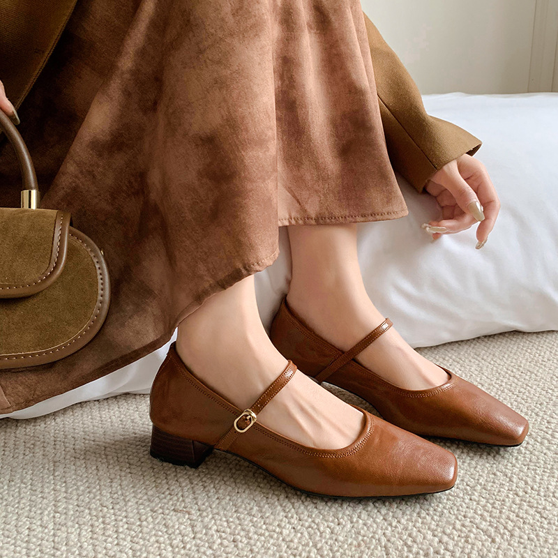 Mary Jane Buckle Shoes: Vintage Style Genuine Leather Elegant Heels for Women 2024 acef
