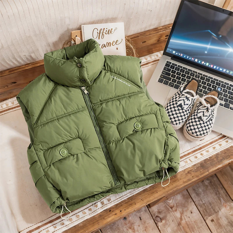 Children vest winter thickening warm boy and girl Korean version fashion Joker down sleeveless jacket 3-9 year old Kids clothing 240913