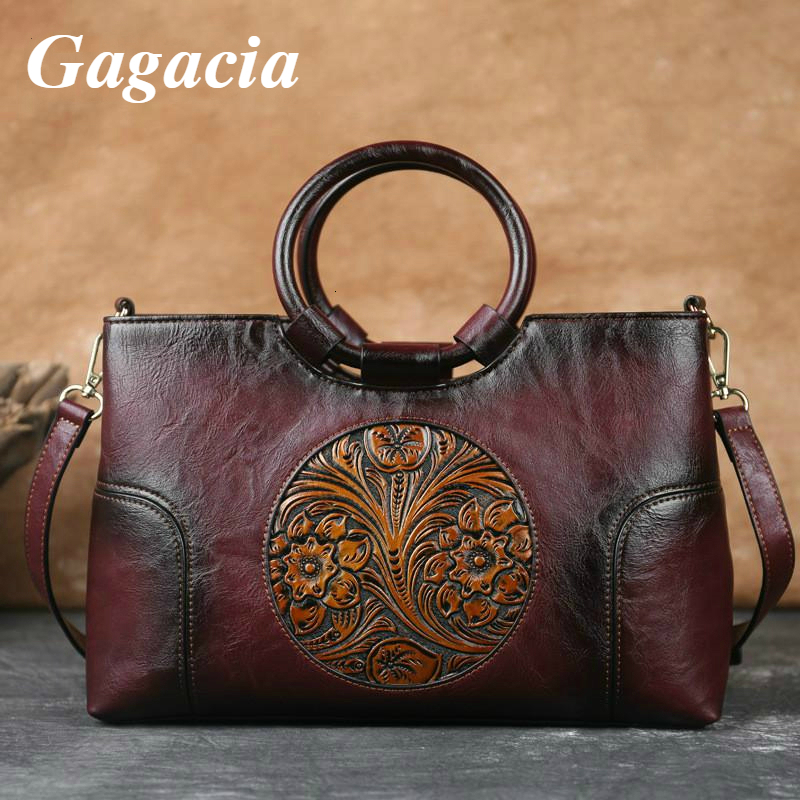 GAGACIA Women's Handbags Ladies High Quality Leather Shoulder Bag For Woman New Chinese Style Handmade Emed Female Hand Bags