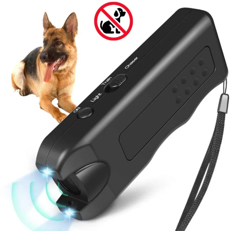 Ultrasonic Dog Repeller Pet Training Device Outdoor Deterrent Chaser Handheld Anti-barking Device with LED to Repel Cats & Dogs