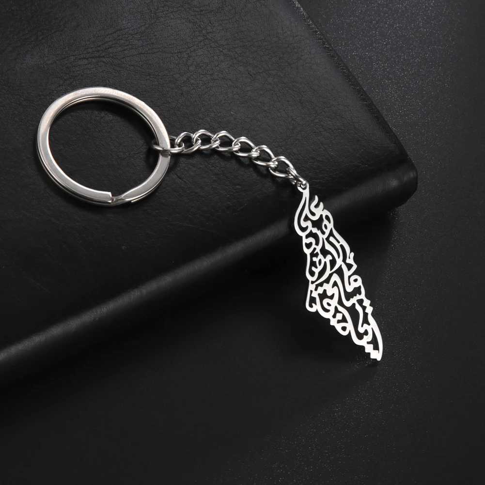 Jeshayuan Palestine Map keychain With Arabic Calligraphy Stainless Steel Motivational Palestine keychain Jewelry Gift Y240918