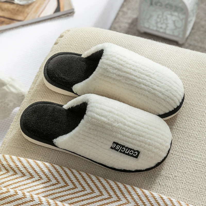 Indoor Slippers Women Men Autumn Winter Thick Sole House Warm Fur Shoes Couples Home Non-Slip Large Size MenS Cotton Slippers 240914