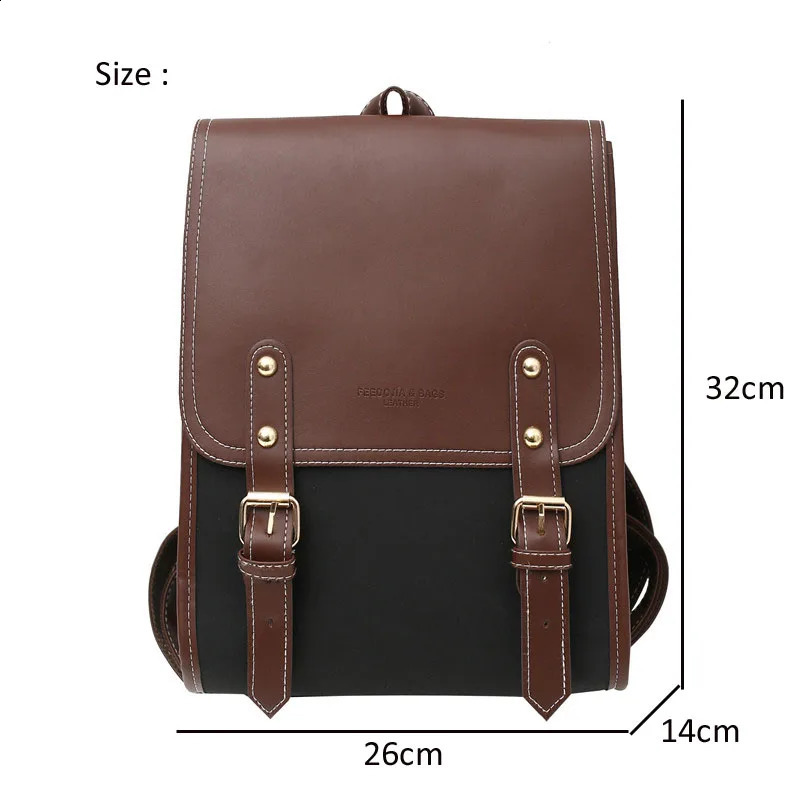 Retro Fashion Womens Backpack Pu Leather University School Backpack Teen Girls Simple er Shoulder Bag 240918