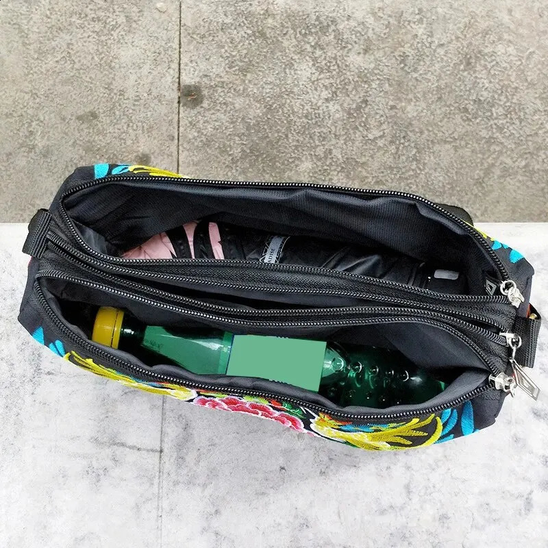 PT027,Womens Embroidered Flowers Nylon Crossbody Bag Ladies Large Capacity Travel Shoulder Bags 240914