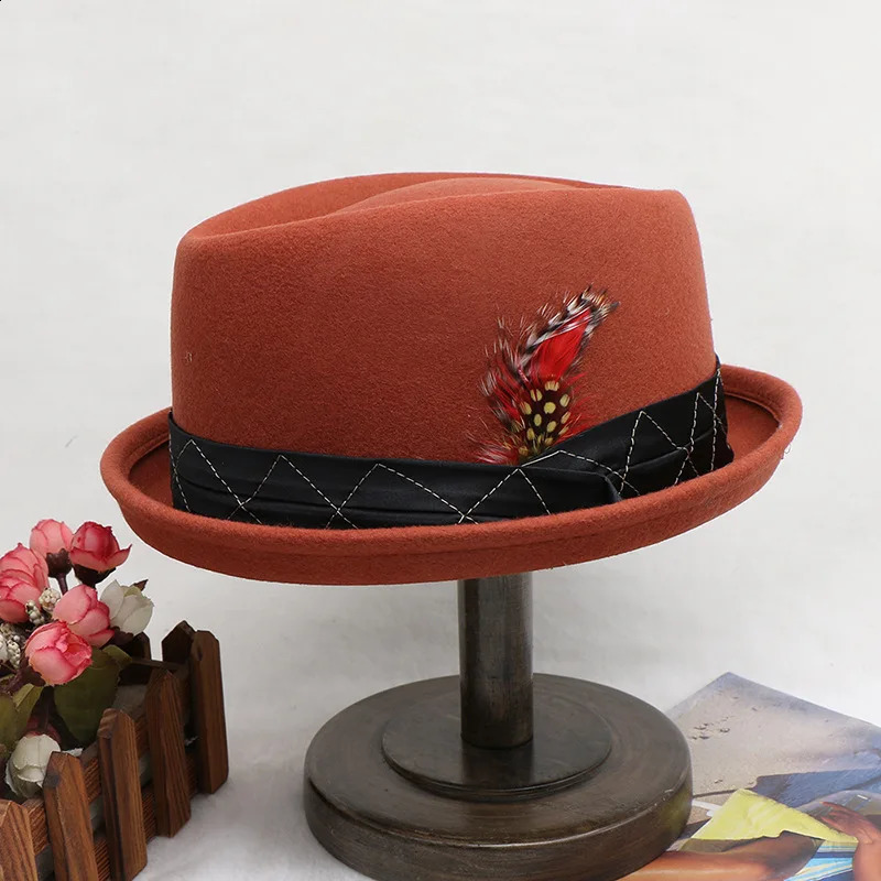 Wool Derby Hat Mens Fedora Hat with Knot Summer Jazz Disco Hat Black Fedora Hat Small Brim Hat 240919