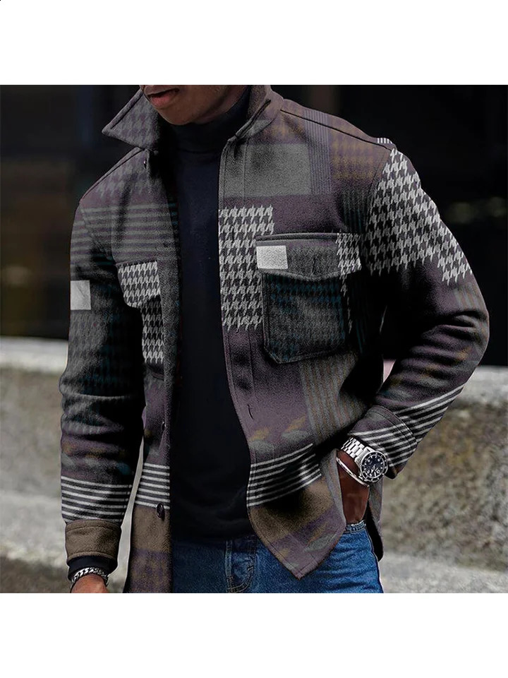 Mens Suit Jacket Navy Plaid Tweed Lapel Collar Long Sleeve Formal Business Jacket Groomman Autumn Winter Casual Coat 240911