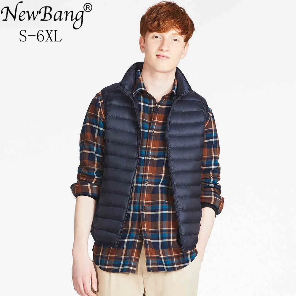 Bang 6XL Men Sleeveless Warm Vest Ultra Light Down Vest Man Winter Solid Sleeveless Jacket Mens Lightweight Waterproof Vests 240912
