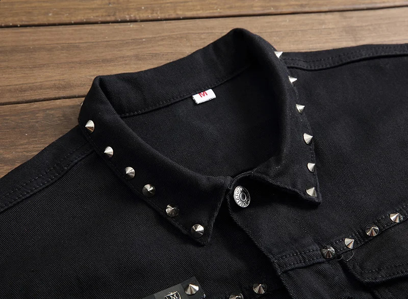 Idopy Fashion Mens Rivet Denim Vest Punk Party Studded Slim Fit Jean Jacket Male Sleeveless Waistcoat For Men Plus Size 240919