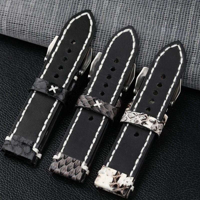 Handmade snake skin carved buckle watch strap 20 22 24 26MM black gray leather strap thick material mens military watch strap 240919