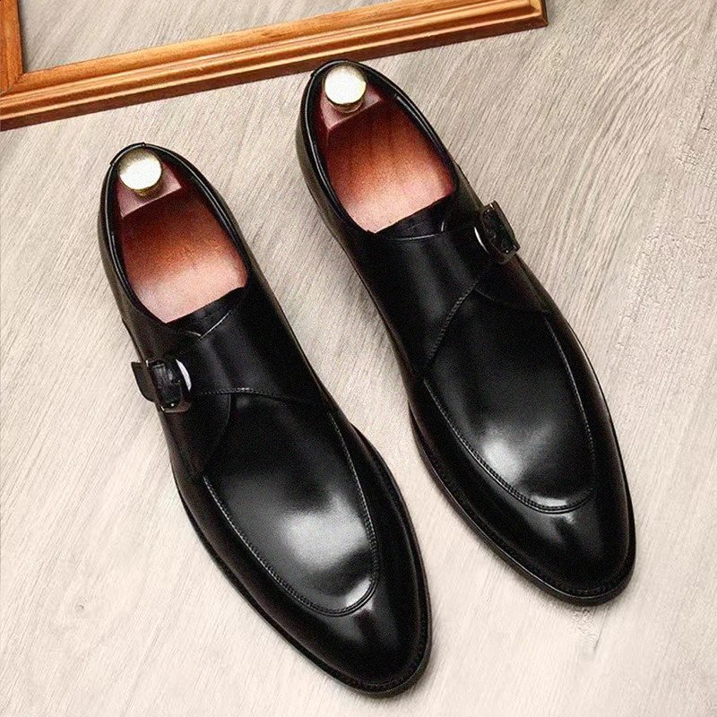 Classic Leather Man Shoes Color Block Round-Toe Buckle Business Dress Leather Shoes Man Casual Wedding Party Shoes For Leisure 240918