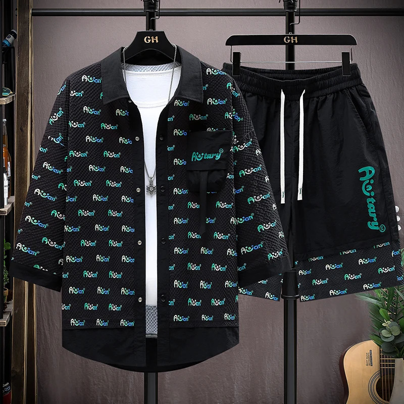Summer Set Mens Casual Single Breasted Short Sleeve Shirt Shorts Loose Fashion High Quality Handsome Sweatshirt Suit 240919