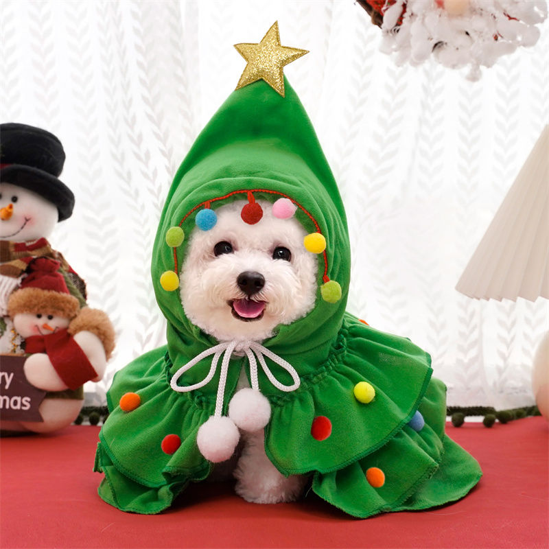 Dog Christmas Outfit Elf Costume Cat Cloak Puppy Clothes Kitten Cape Xmas Tree Costumes for Small Dogs Cats Pet Santa Gifts Free shipping