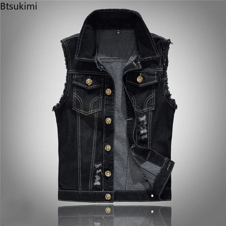 2024 Mens Fashion Jeans Sleeveless Jacket Vest Male Black Blue Denim Jeans Vest Man Cow Outdoors Waistcoat Mens Jacket Vest 240919