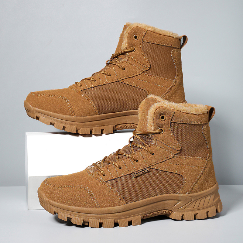 Winter Warm Military Boots Men's Outdoor High Top Sports Shoes Mountaineering Shoes Anti Cold Snow Boots Large Size Plush Men's Shoes