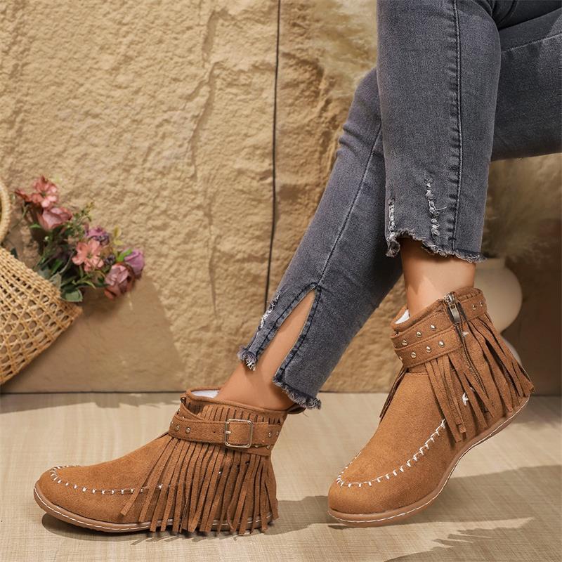 Women's Winter Boots: Plus Size, Flat Bottom, Warm Trendy Comfort Shoes in Black, Brown, Khaki a6f4