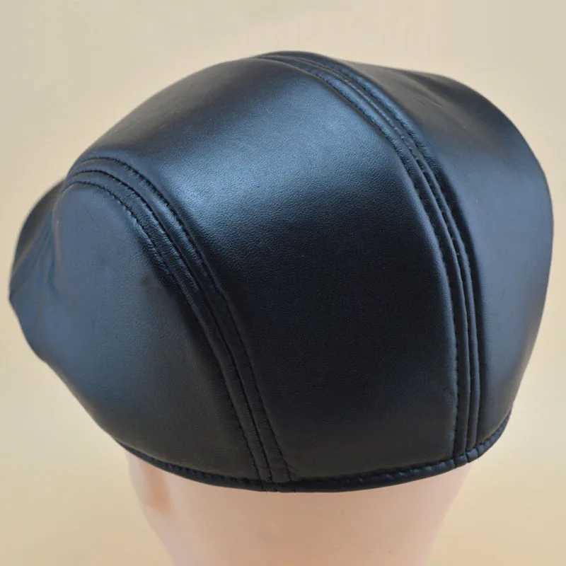 Formal Business Women Men Beret Hat PU Leather Men Newsboy Cabbie Ivy Cap Black Brown Classical Mode Collocation SuitX240919 - view 6