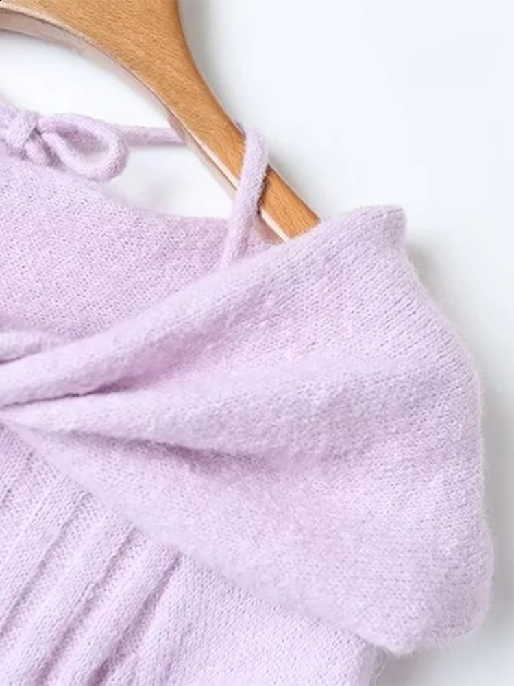 Chu Sau Beauty Women Autumn Fashion Sweet Flare Sleeve Knitted Pullover Cute Off Shoulder Slim Sweater Chic Short Jumpers 240912