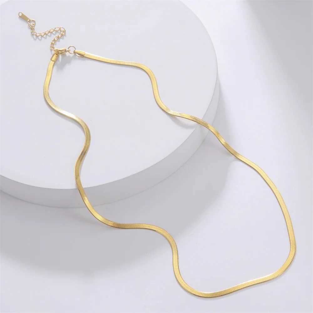 Skyrim Snake Chain Necklace Men Women Stainless Steel 2/3/4/5mm Wide Flat Herringbone Neck Chains Trend Hip Hop Jewelry Gift HotX240919