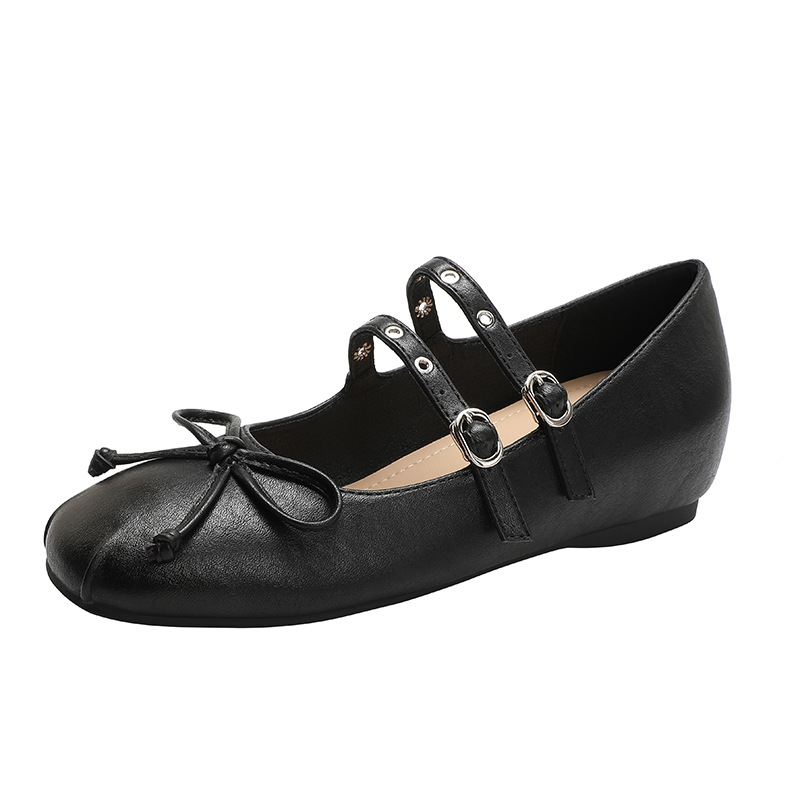 2024 Autumn Retro Brushed Color Square Head with Increased Height Single Shoe Butterfly Bow Mary Jane Single Shoe