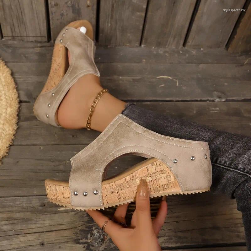 Sandals Women Wedges 2024 Summer Casual Solid Color Shoes For High Heels Designer Sandalias De Mujer