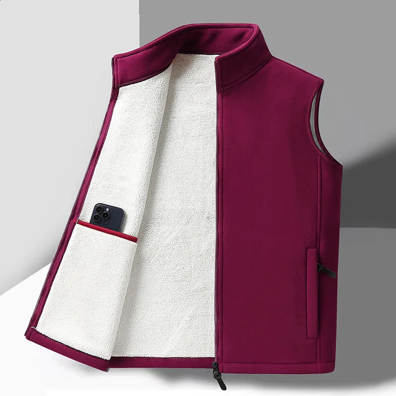 Men's Lamb Cashmere Fleece Waistcoat - Warm Sleeveless Winter Vest For Plus Sizes