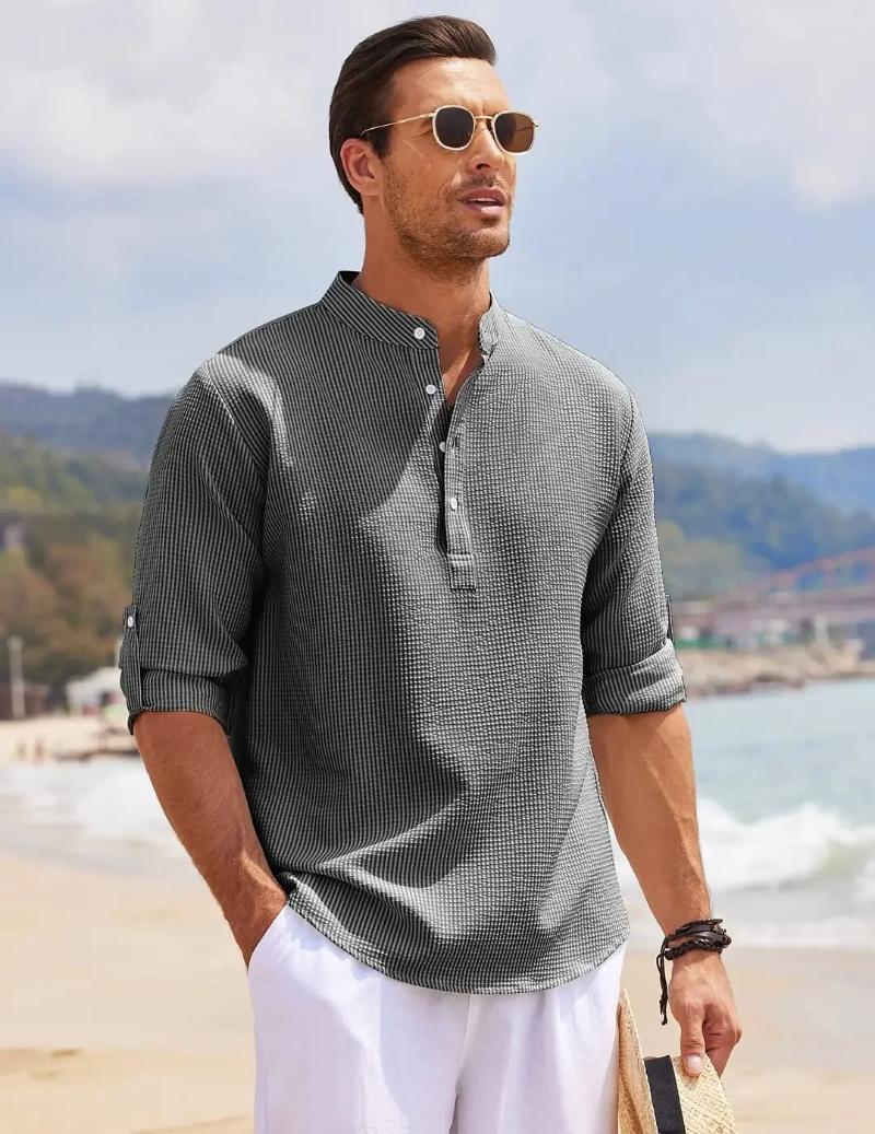 Men's Casual Shirts Shirt Long Sleeve Stand-up Collar Open-button Pineapple Checked Top