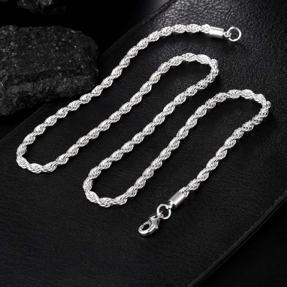 925 Sterling Silver 2/3/4MM 16-24 Inches Rope Chain Necklace For Men Women Fashion Punk Wedding Party Gifts JewelryX240919