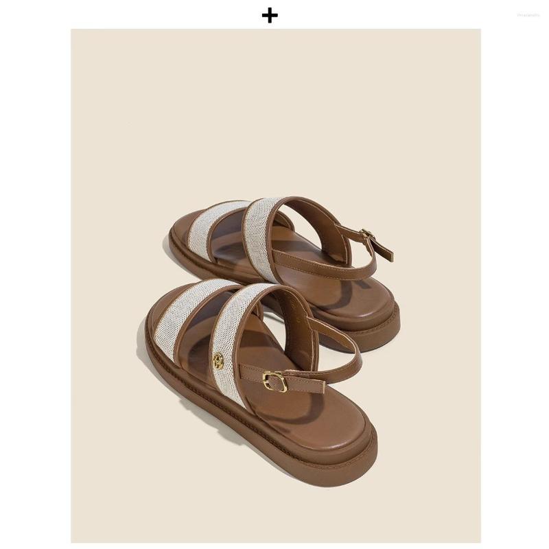 Sandals Fragrant Style Flat Women's French Fashionable Casual Soft Leather Roman Beach Shoes With Buckle