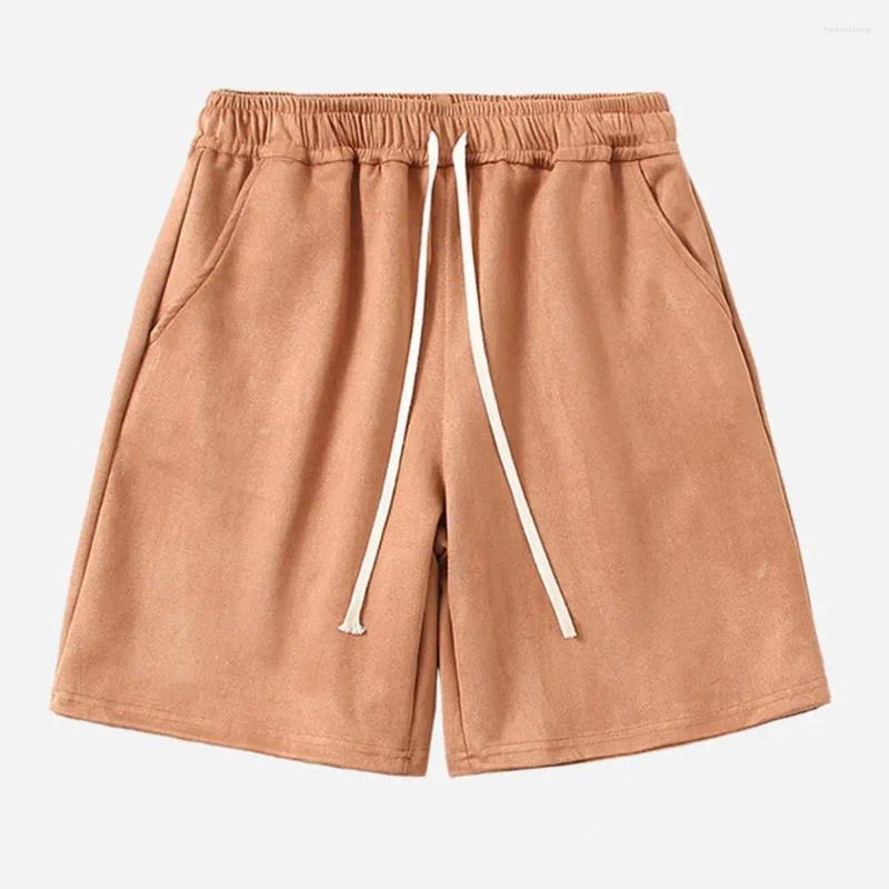 Suede Athletic Shorts For Men - Elastic Waist Drawstring Mid-Rise Wide Leg Running Pockets
