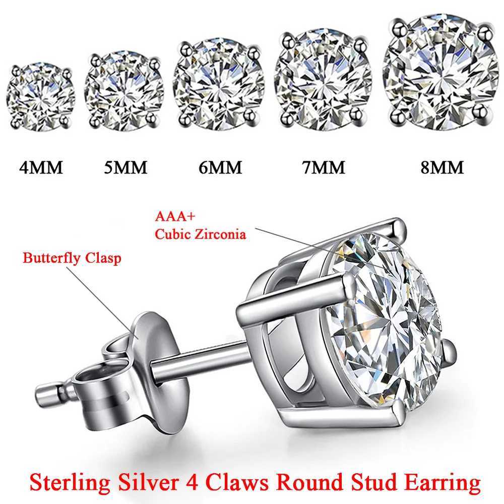 TTVOVO Solid 925 Mens Pure Silver Stud Earrings CZ Cubic Zirconia 4-Claw Stud Earrings Engagement Earrings Brinco S925 Jewelry W240919