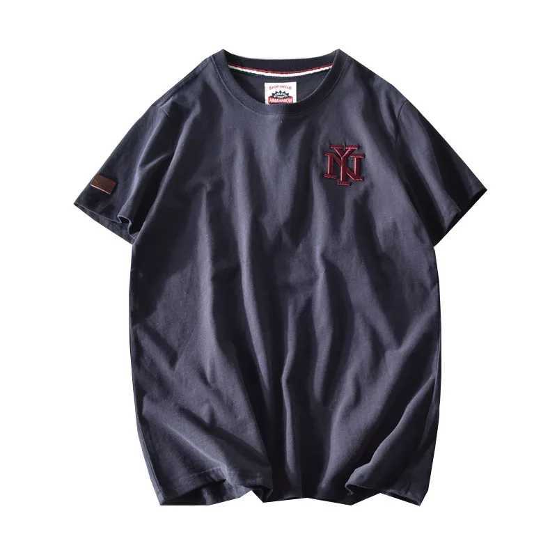 Summer American Retro Short-sleeved O-neck Letter Embroidery T-shirt Mens Fashion Simple 100% Cotton Washed Casual Sport Tops Z240919