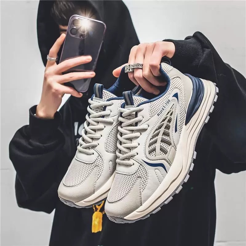 AAAAA Men Leather Sneakers fashion Flat Trainers Black Mesh Lace-up Casual Shoes Outdoor Runner Sport Shoes With Box