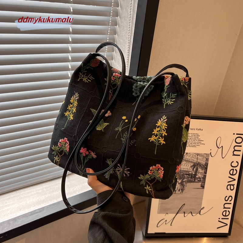 Women Floral Embroidering Designer Shoulder Female Large Capacity Casual Tote Bags for Daily Elegant Sling Handbags 2024 H7.6#24 ddmykukumalu