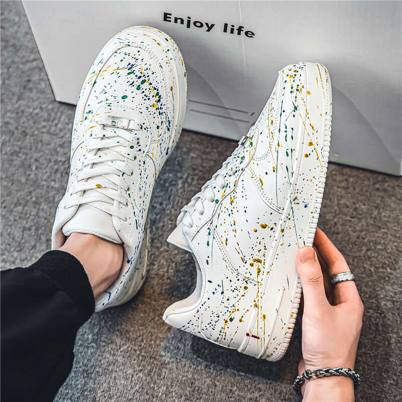 Tidal board shoes Leather Sneakers with Breathable Design and Paint Splatter Style for Casual Wear 98