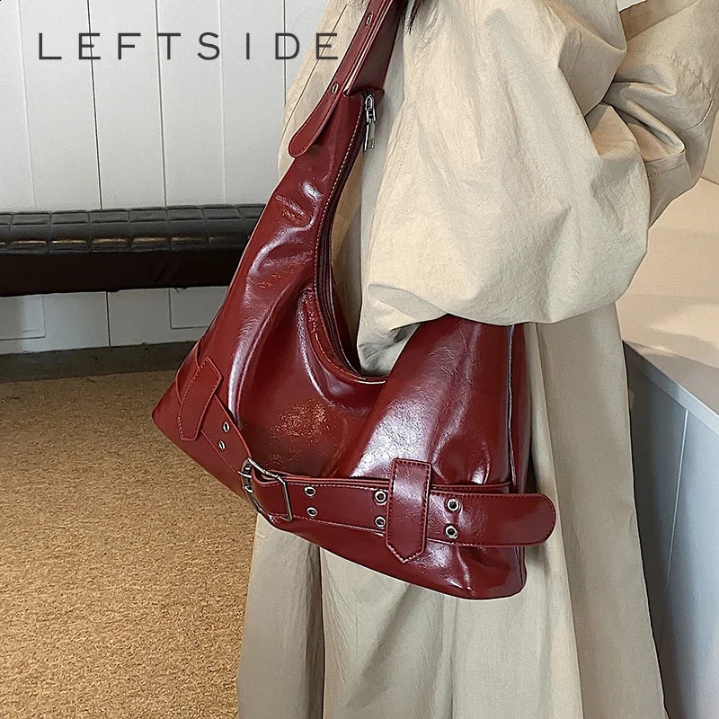 LEFTSIDE Belt n Retro PU Leather Crossbody Bag for Women 2024 Winter Y2K Trend Fashion Underarm Shoulder Handbags 240914