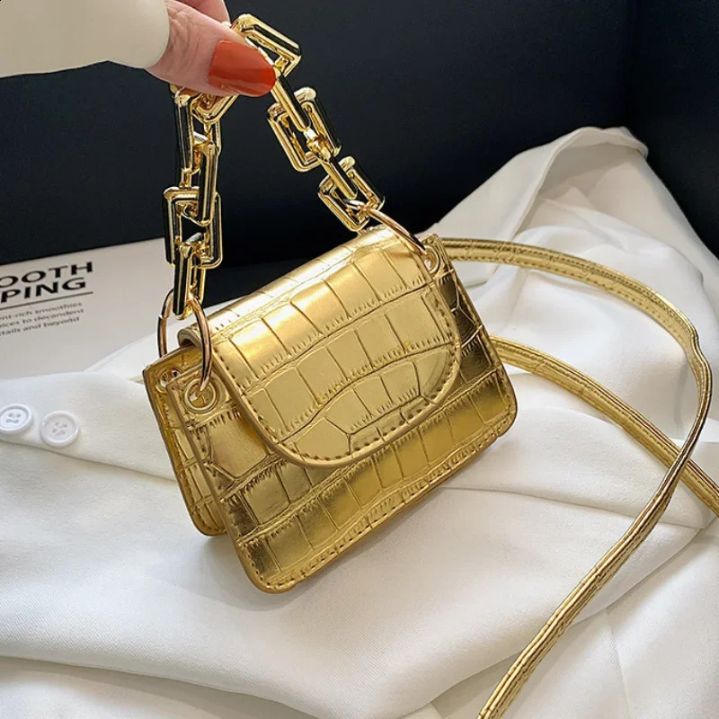 Ins Gold Silver PU Leather Shoulder Crossbody Small Bag Fashion Mini Chain Lipstick Bag Trend Bags for Women Cute Coin Purse 240919