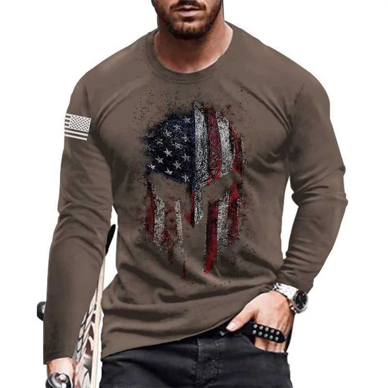 Retro Spartan Helmet 3d Print Summer Mens Round Neck T-shirt Casual Long Sleeve T-Shirt Oversized Pullover Fashion Men ClothingX240919