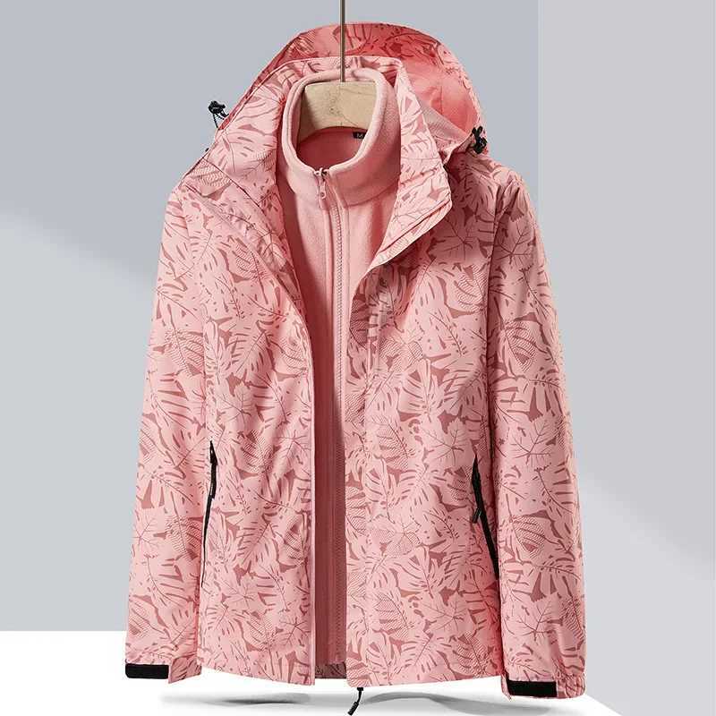 Outdoor Jacket 3 In 1 Men Women Winter Jacket Print Waterproof Windbreaker Outdoor Rain Hooded Fleece Jacket Ladies Snowboard Warm Snow Coat M240919