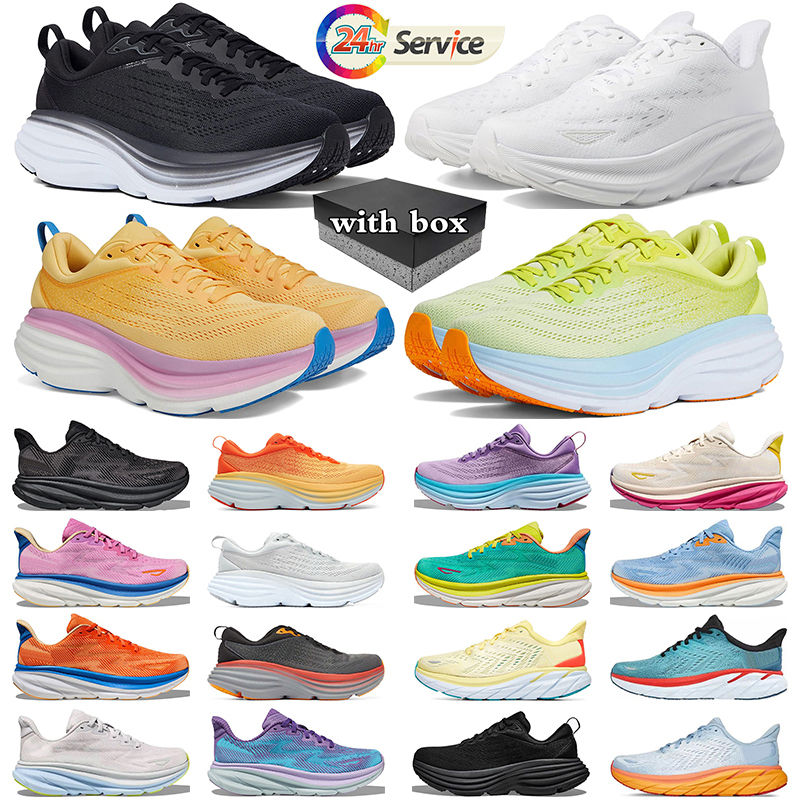 With Box one clifton 9 bondi 8 running shoes mens sneakers Triple Black White Green Hot Coral womens trainers sports