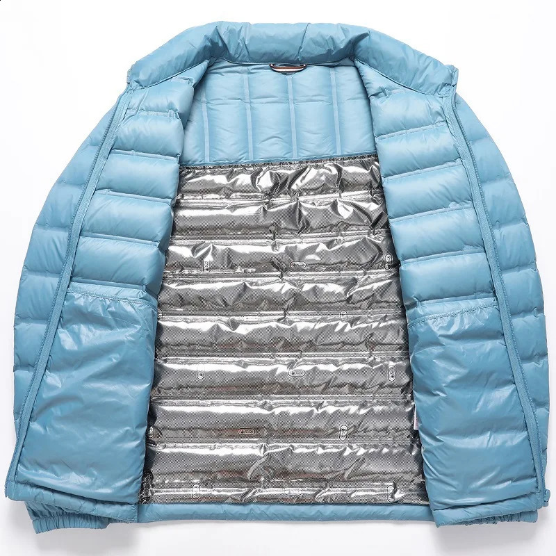 mens down jacket winter style Mens high-end stand collar lightweight down jacket white goose down light warm jacket 240911