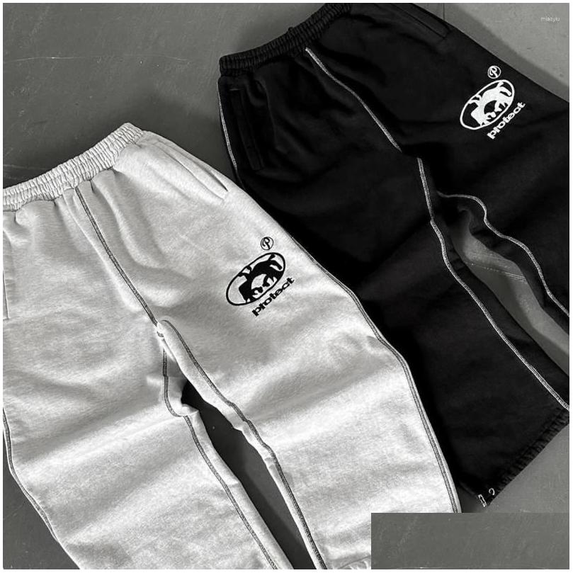 Mens Pants Streetwear Protect Jogger Sweatpants Womens Harajuku Gothic Letter Graphic Embroidery Elastic Waist Baggy Trousers Drop Del Otwgj