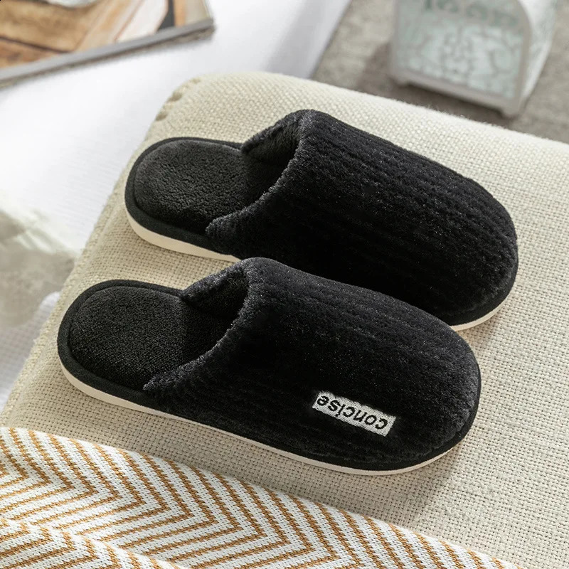 Indoor Slippers Women Men Autumn Winter Thick Sole House Warm Fur Shoes Couples Home Non-Slip Large Size MenS Cotton Slippers 240914