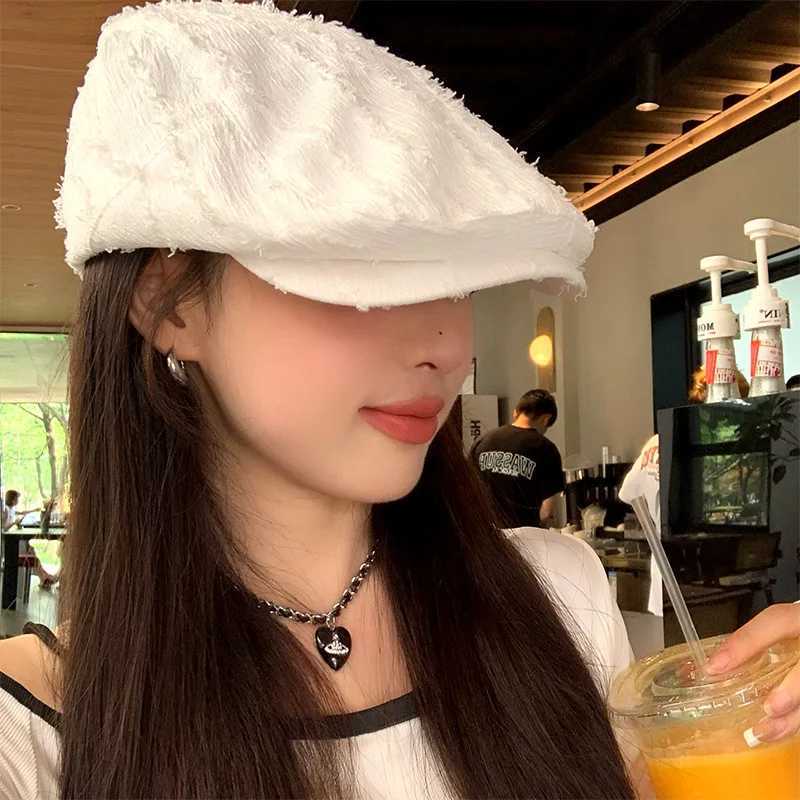 Burr Edge Berets for Women Girls Solid Color Simple Versatile Forward Hat Korean Literary Vintage Painter Caps Reverse Beret CapX240919