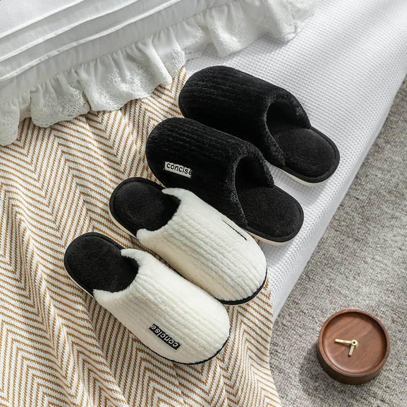 Indoor Slippers Women Men Autumn Winter Thick Sole House Warm Fur Shoes Couples Home Non-Slip Large Size MenS Cotton Slippers 240914