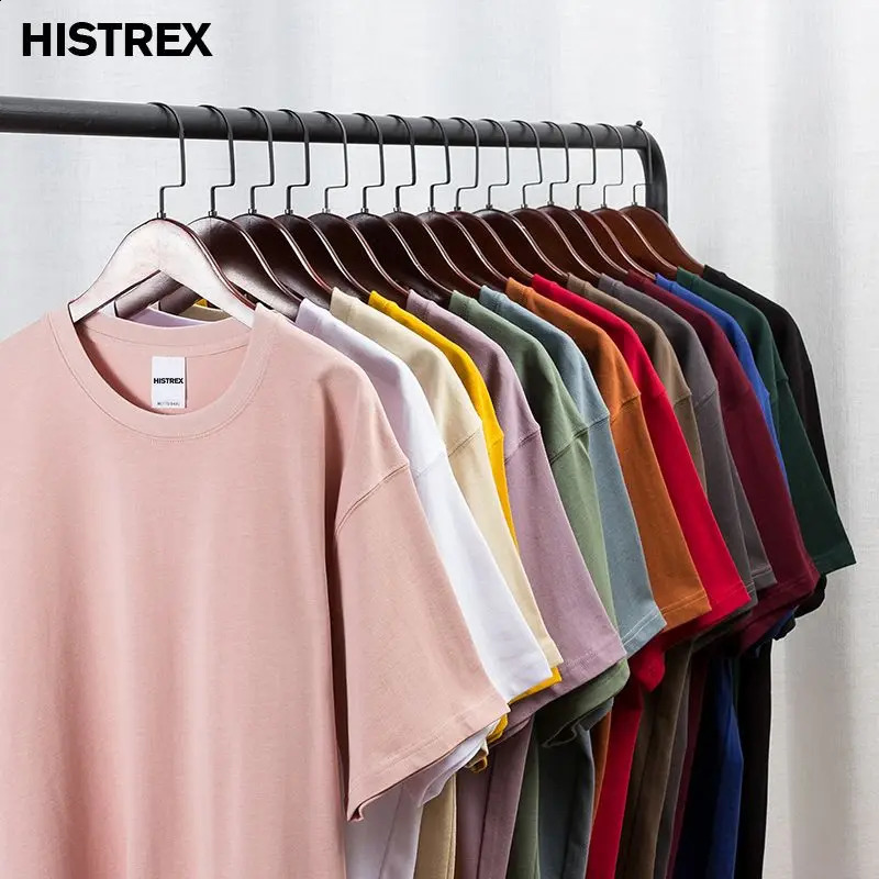 100% pure cotton mens T-shirt short sleeved summer flat top retro casual thick T-shirt high-quality basic clothing 10.6oz 300gsm 240919