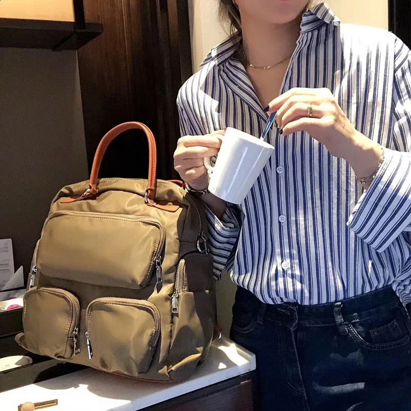Women Backpack Premium Nylon Fabric Multi Pocket Versatile Fashion Travel Double Shoulder Casual Dual Single Shoulder Crossbody 240909