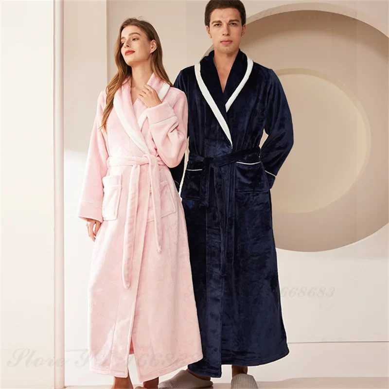 Large Size 3XL Autumn Winter Couple Sleepwear Flannel Men Long Robe Home Clothing Thicken Warm Coral Fleece Bathrobe Lounge Wear Y240919